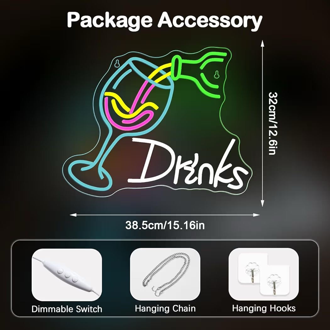 LED Neon Schild Drinks Cocktail Bar Neonlicht USB Club