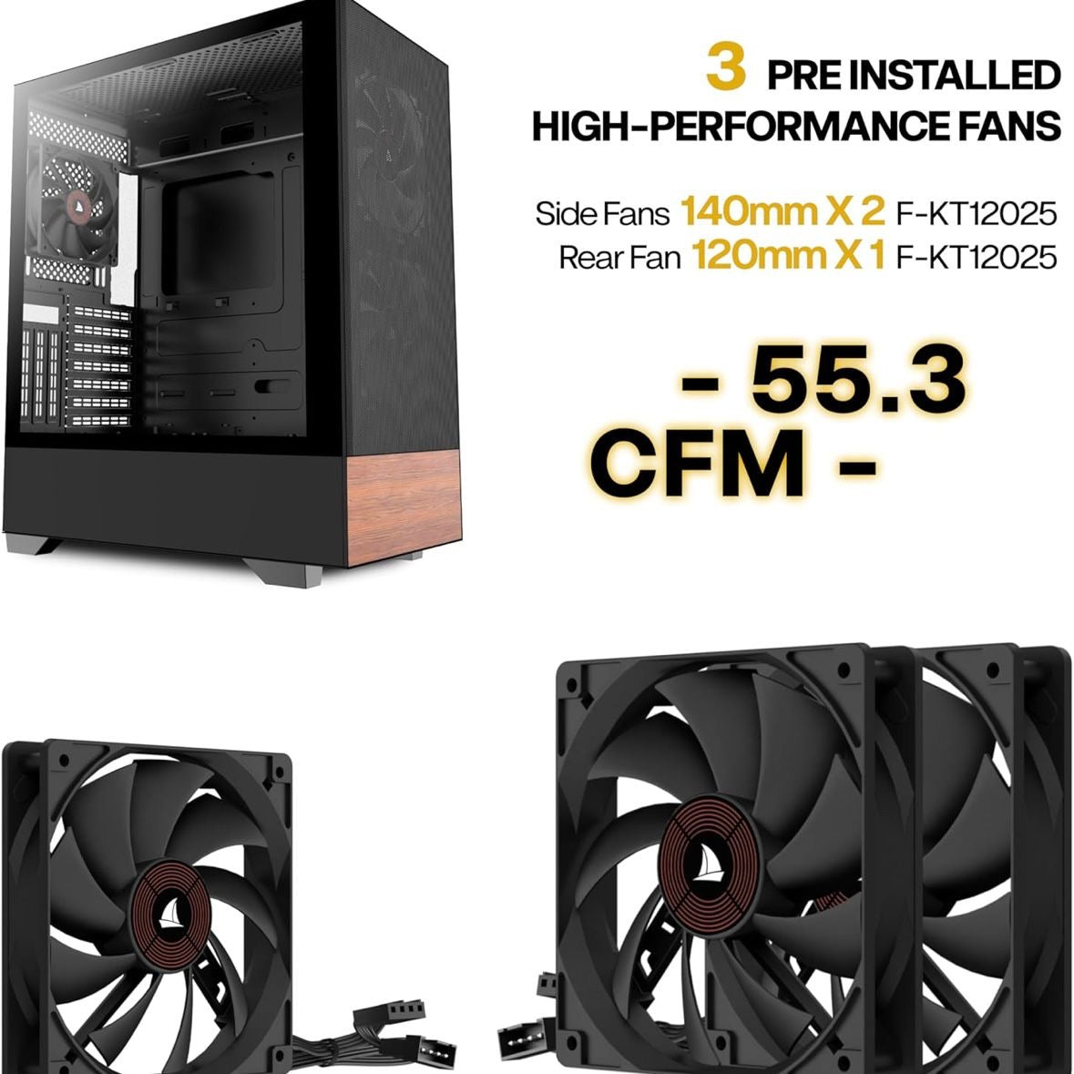 H3 ATX Gaming PC Gehäuse Temperglas Computer