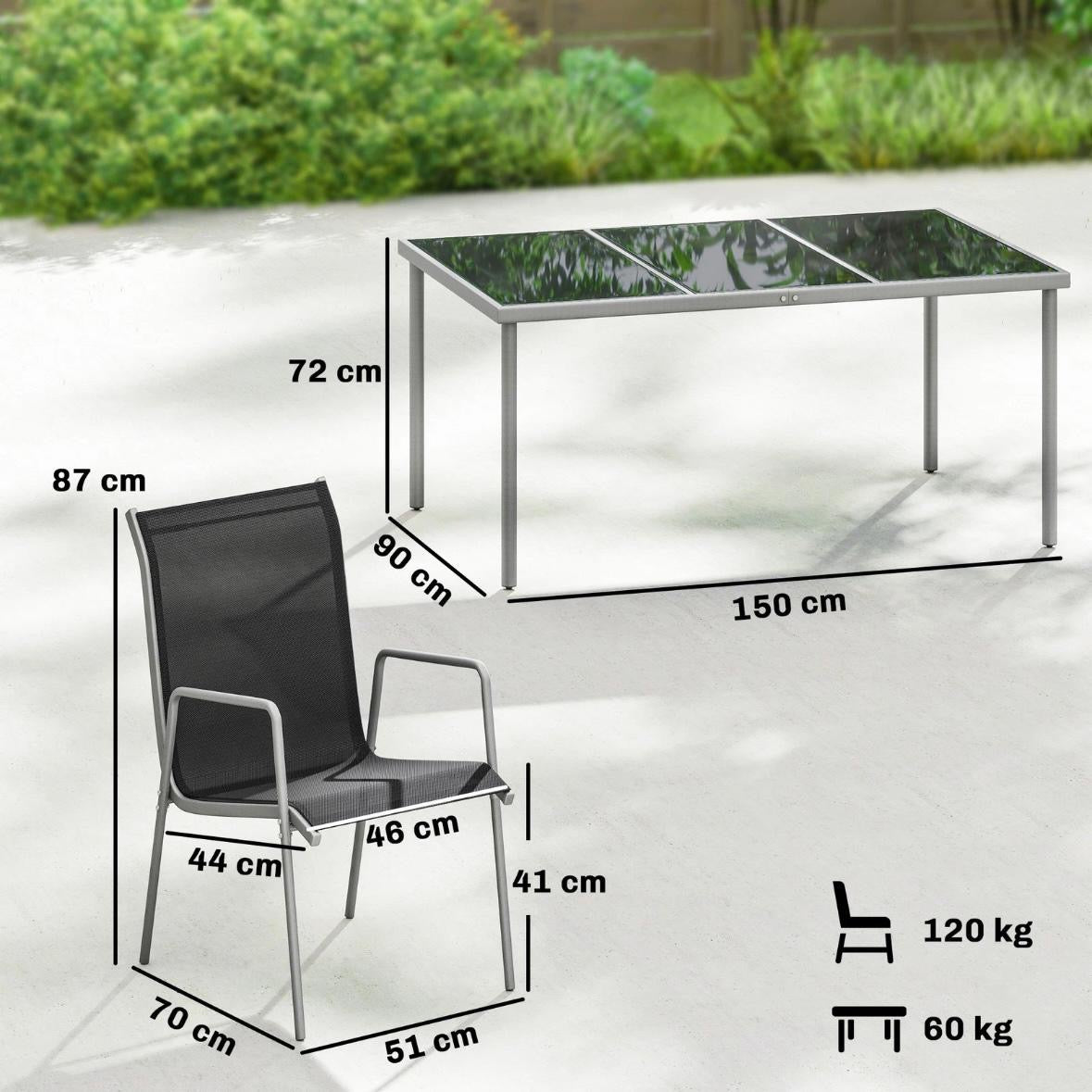 Gartenmöbel Set Sitzgruppe 150x90cm Tisch 6 Stühlen