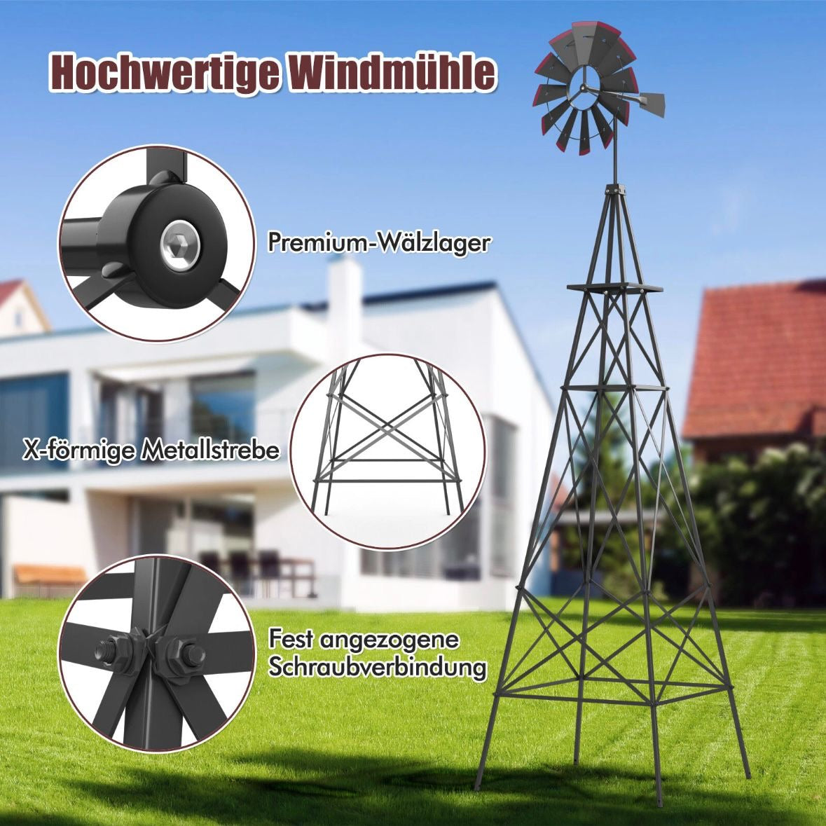 Windrad 253cm Windmühle Deko Gartendeko Garten