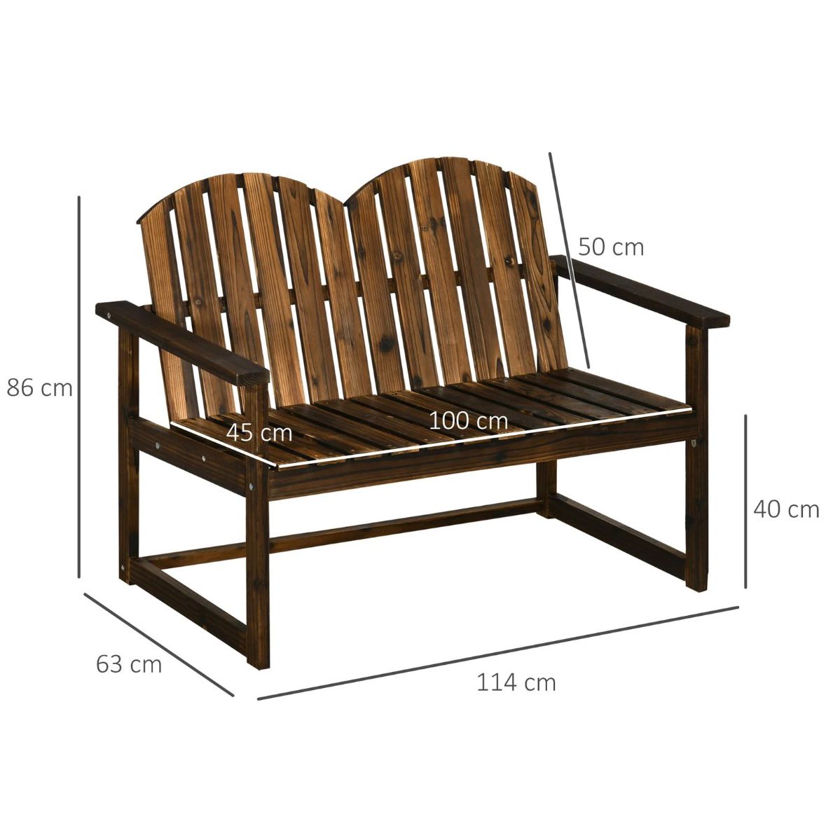 Gartenbank 2 Sitzer Sitzbank Holzbank Rückenlehne Armlehne