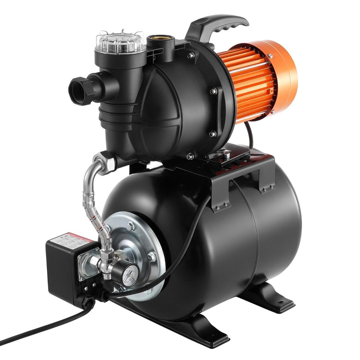 1100W Flachbrunnenpumpe mit Druckbehälter 5300 l/h Jetpumpe mit Filter