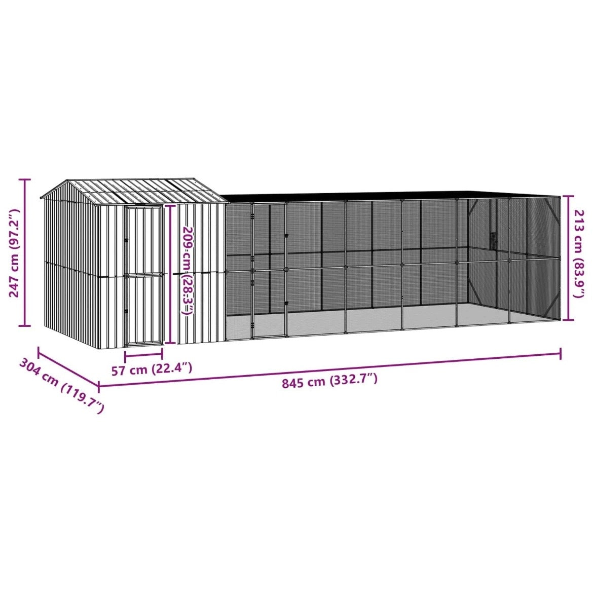 XXL Voliere Vogelkäfig Vogelvoliere Stahl Vogelhaus 845x304x247cm