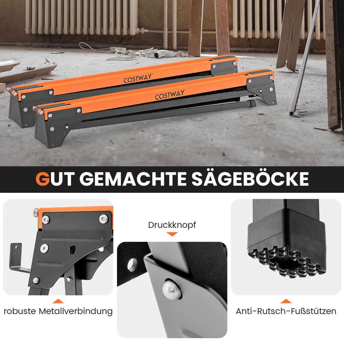2x Sägebock Arbeitsbock Klappbar Gerüstbock 500kg belastbar Klappbock