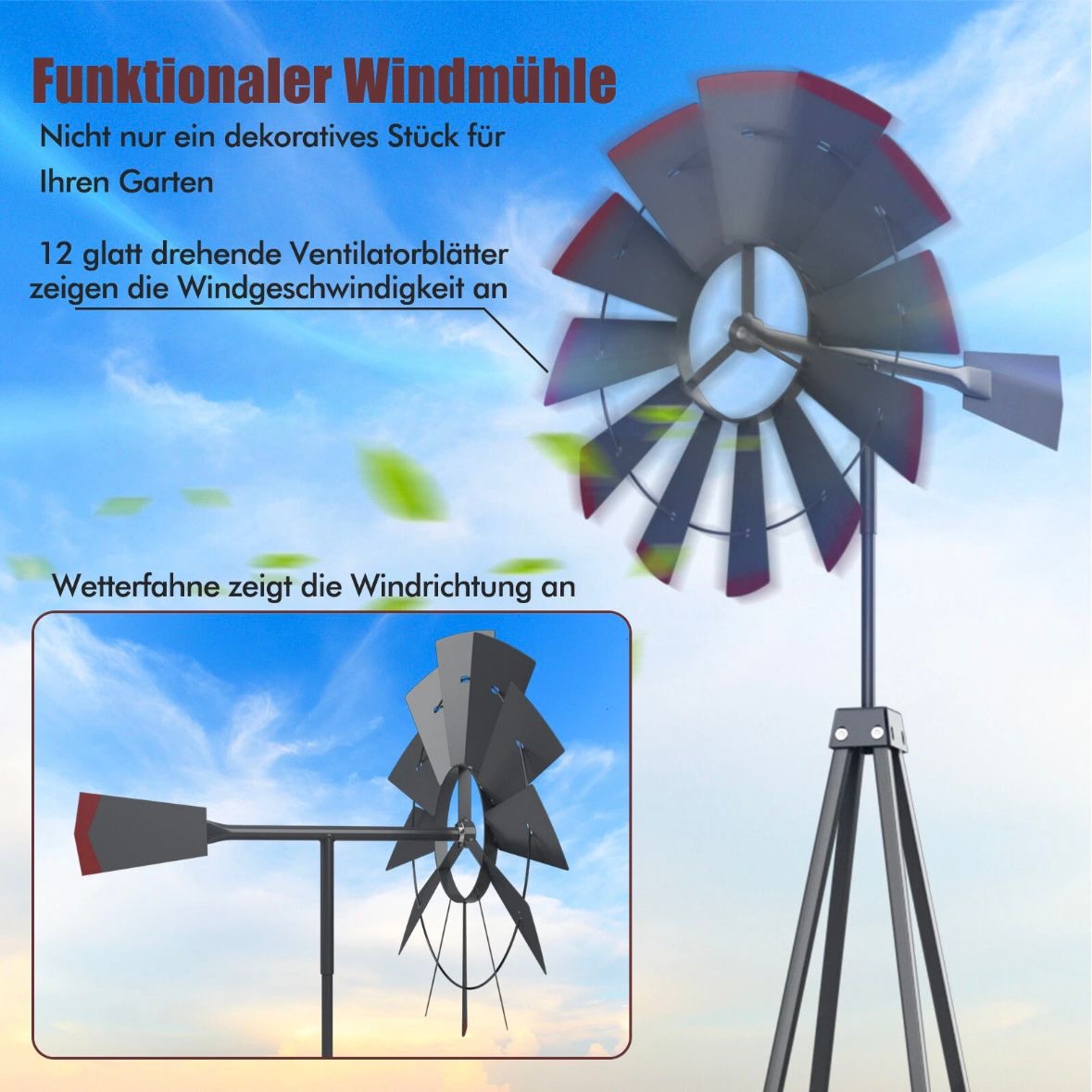 Windrad 253cm Windmühle Deko Gartendeko Garten