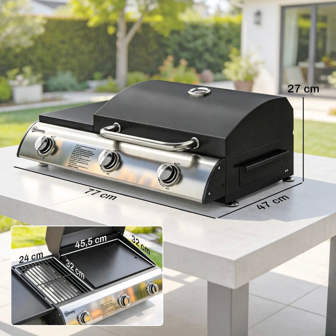 Gasgrill Tragbar Tischgrill Seitentisch Bratenplatte