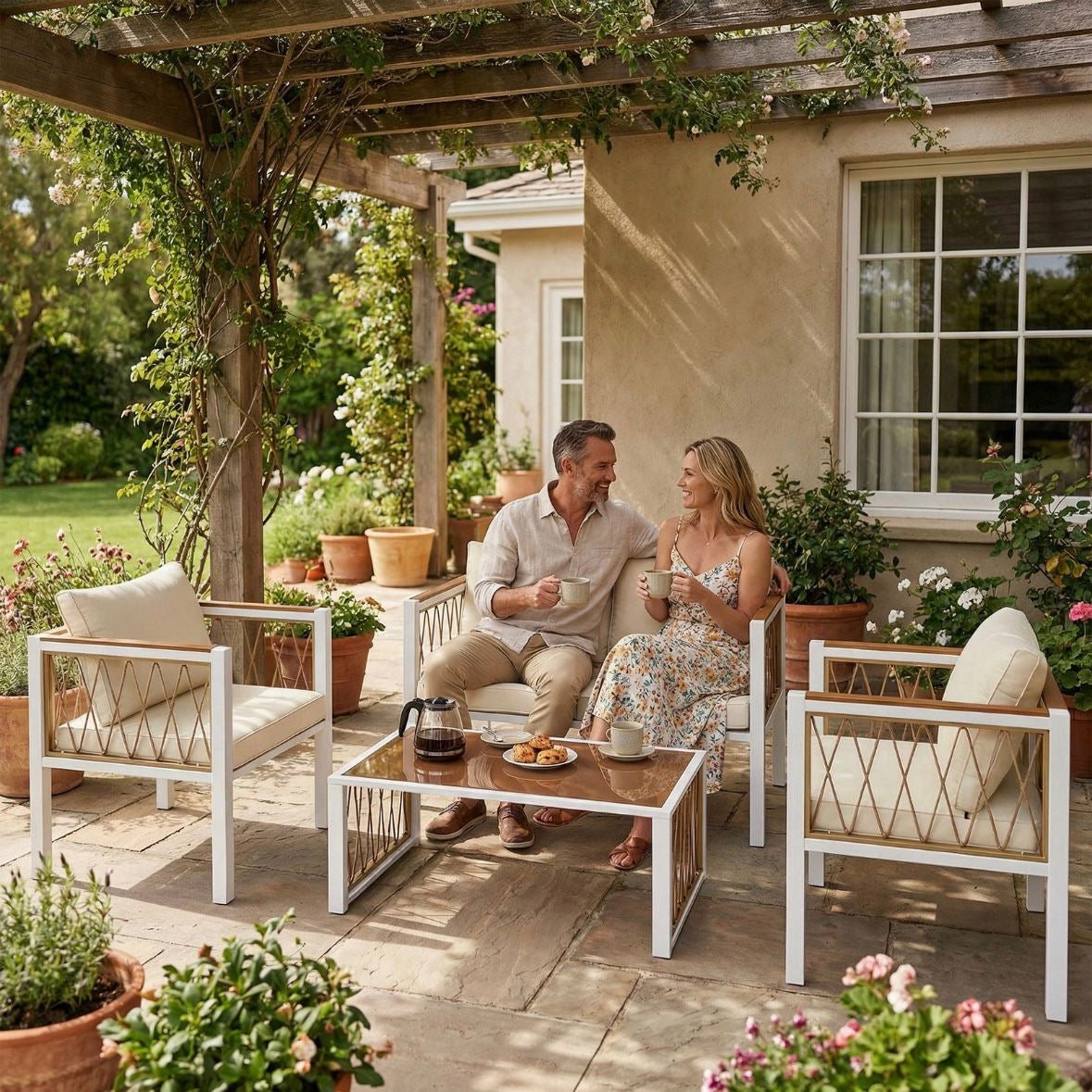 4x Gartenmöbel Set Polyrattan Lounge-Set mit Zweisitzer 2 Sessel