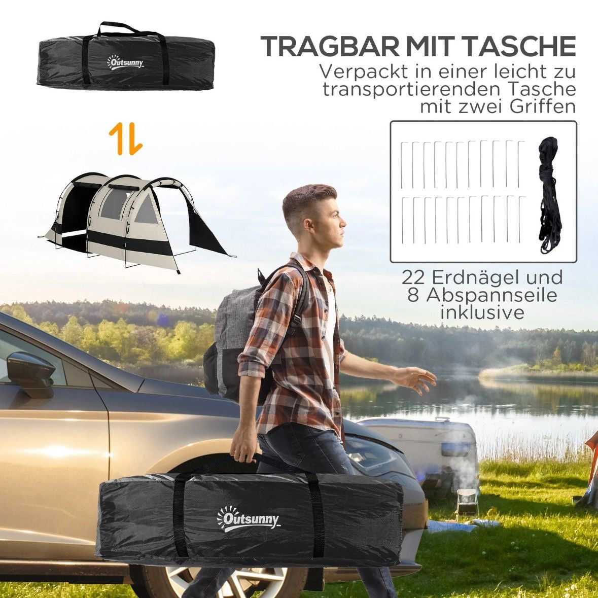 Tunnelzelt Campingzelt für 5 Personen Garten Zelt Campen Outdoor