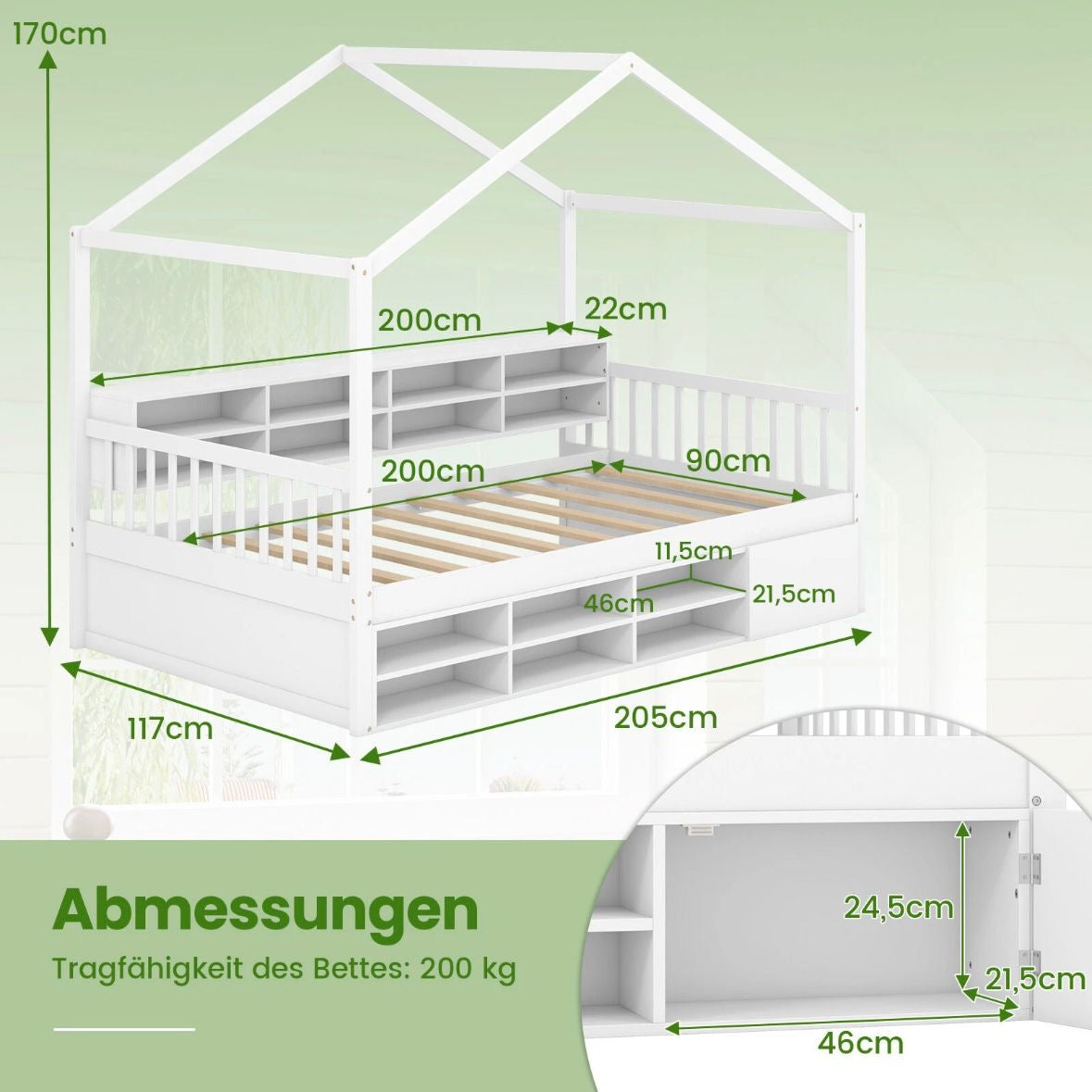 Hausbett Kinderbett 90x200cm Kinderzimmer Bett Doppelbett