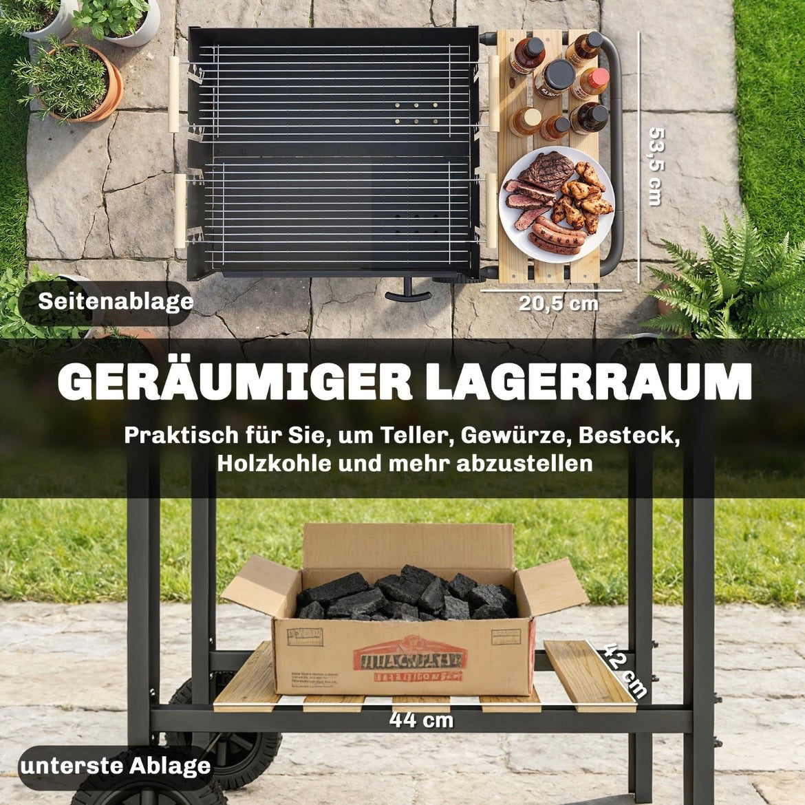 Holzkohlegrill Grillwagen Höhenverstellbar Grill