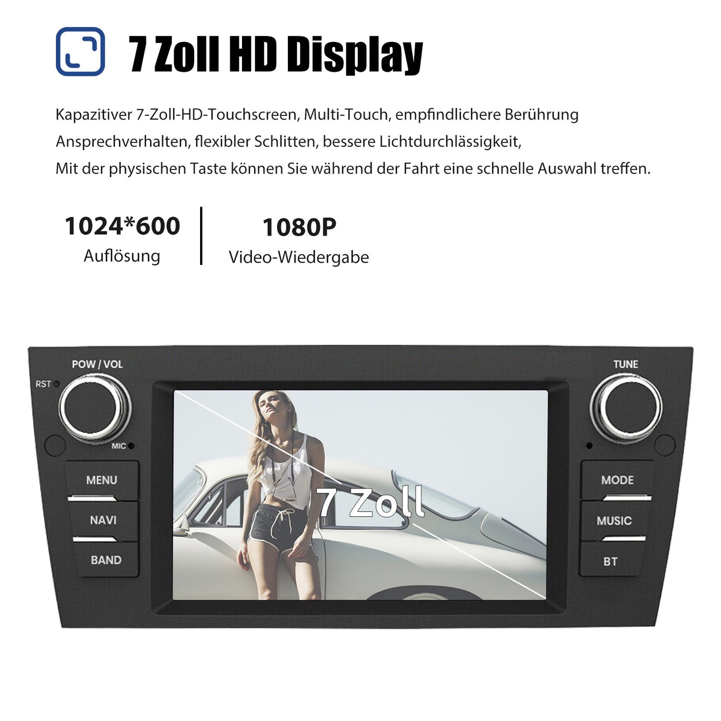 Autoradio 7 Zoll Android 14 CarPlay GPS Navi Touchscreen 2 +32GB 2DIN E90 E91