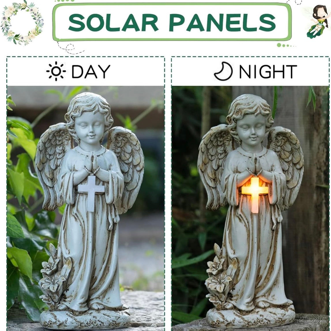 Solar Engel Gartenstatue Gartenfigur LED Schutzengel Gartendeko
