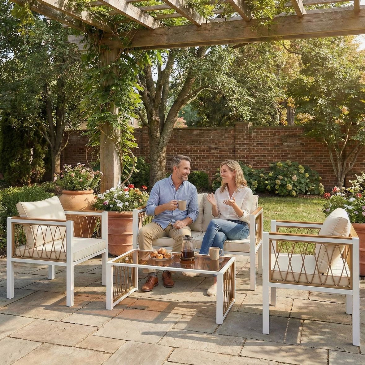 4x Gartenmöbel Set Polyrattan Lounge-Set mit Zweisitzer 2 Sessel