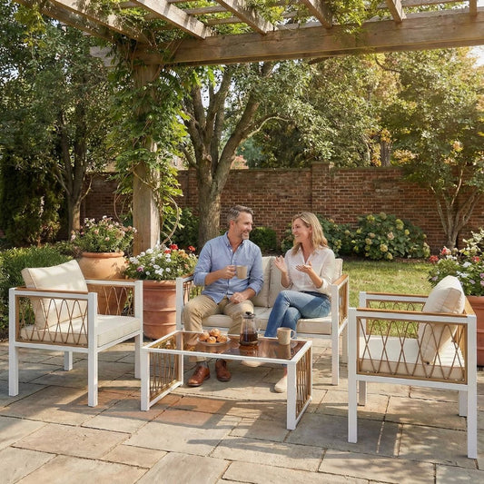 4x Gartenmöbel Set Polyrattan Lounge-Set mit Zweisitzer 2 Sessel