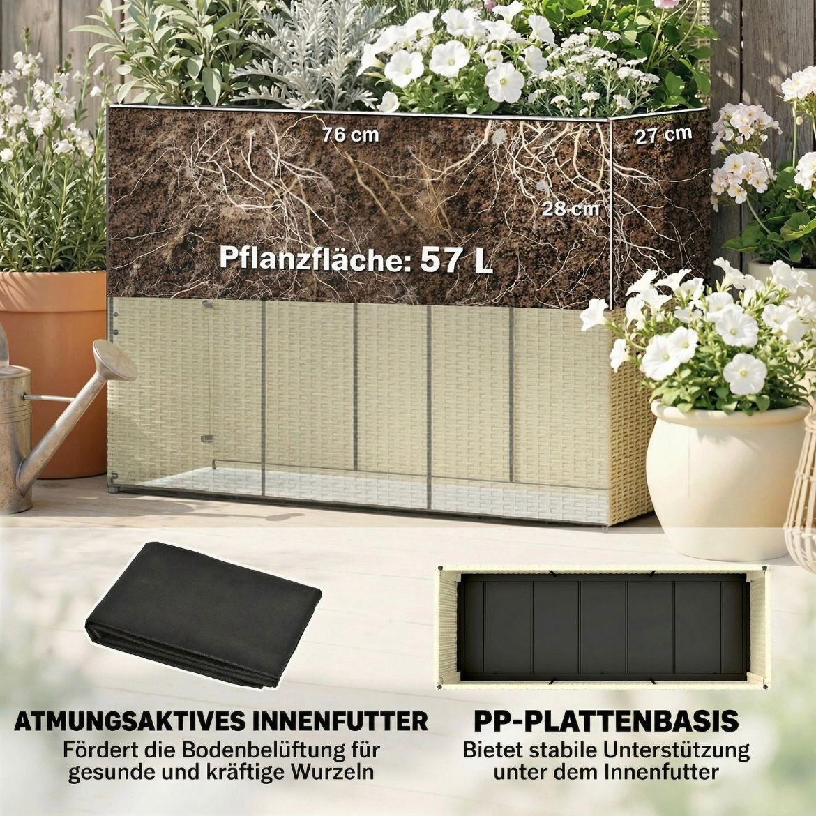 Hochbeet Rattan Optik Pflanzkasten Pflanzbeet Gartenbeet Gartenpflege