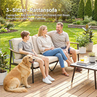 Gartensofa 3 Sitzer Rattan Loungesofa mit Kissen