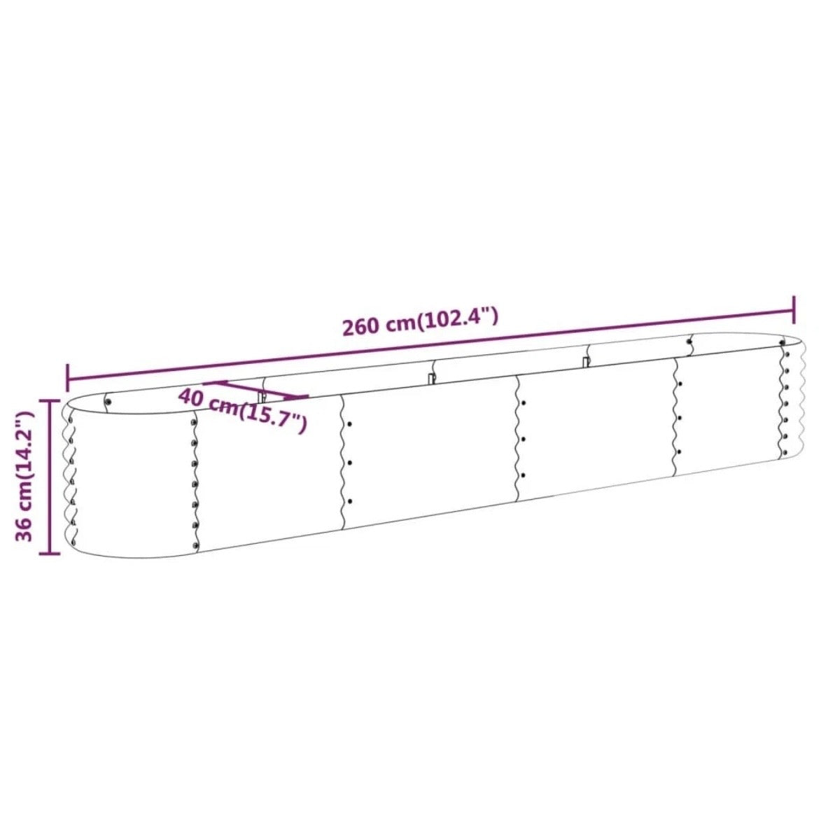 Hochbeet Pflanzbeet Stahl Verzinkt Garten Beet Metall Wetterfest 260cm