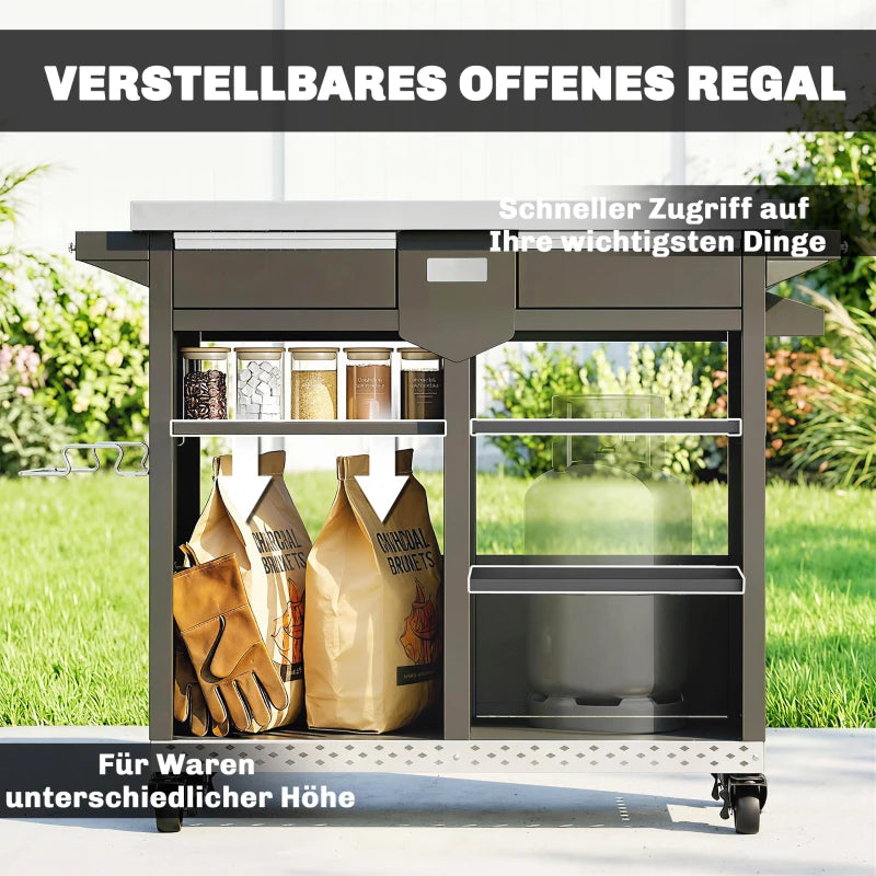 Grillwagen Grilltisch Arbeitsfläche Schrank Grill Outdoor