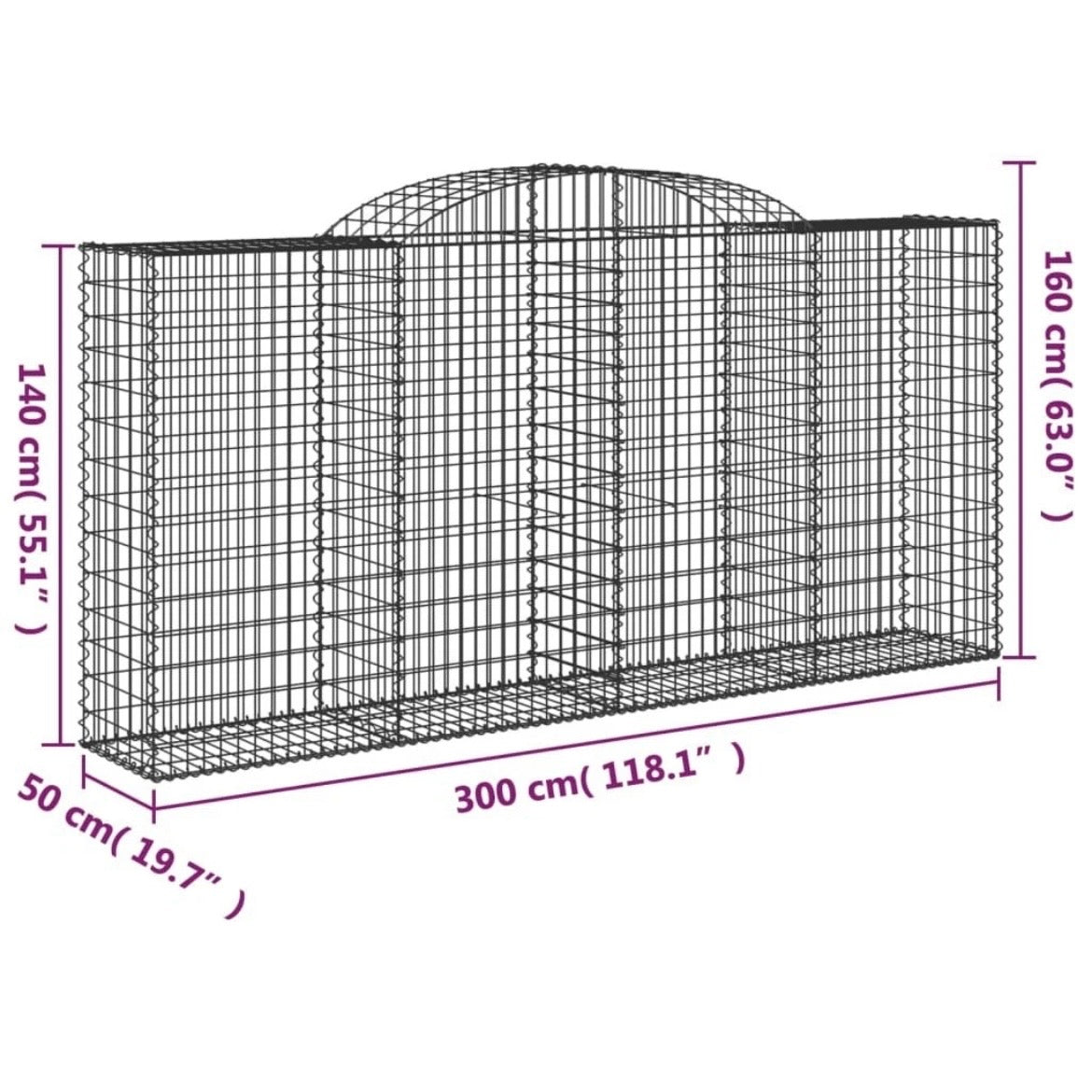 Gabionenkorb Hochbogen Steinkorb Gabione Zaun 300x50x140cm