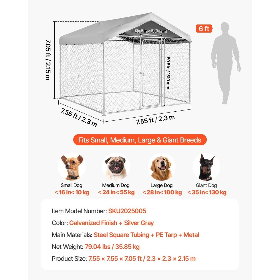 Hundezwinger 2,3x2,3x2,15m Dach Hunde Zwinger Gartenzwinger