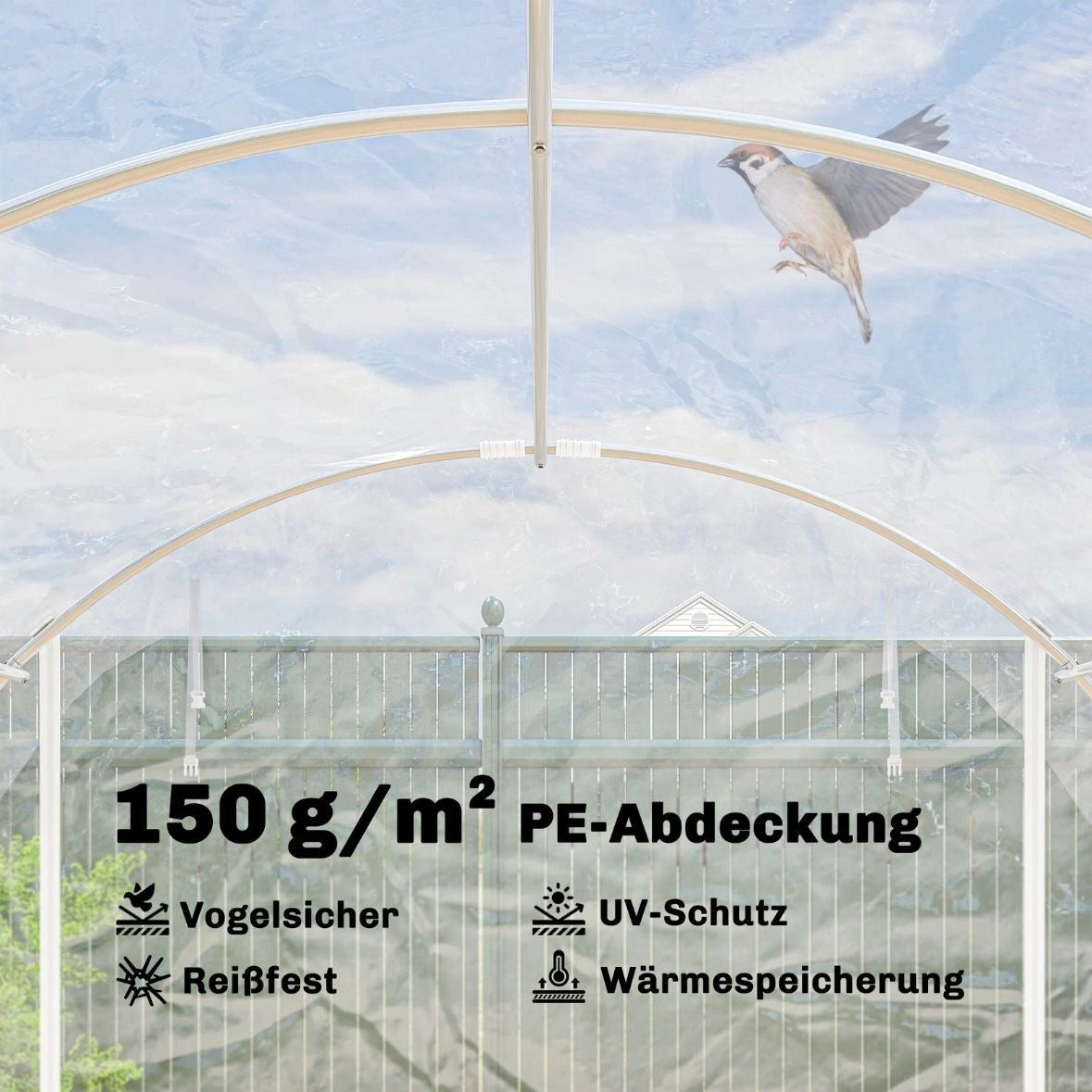 Gewächshaus ca. 4x3x2m Foliengewächshaus Reißverschlusstür Garten