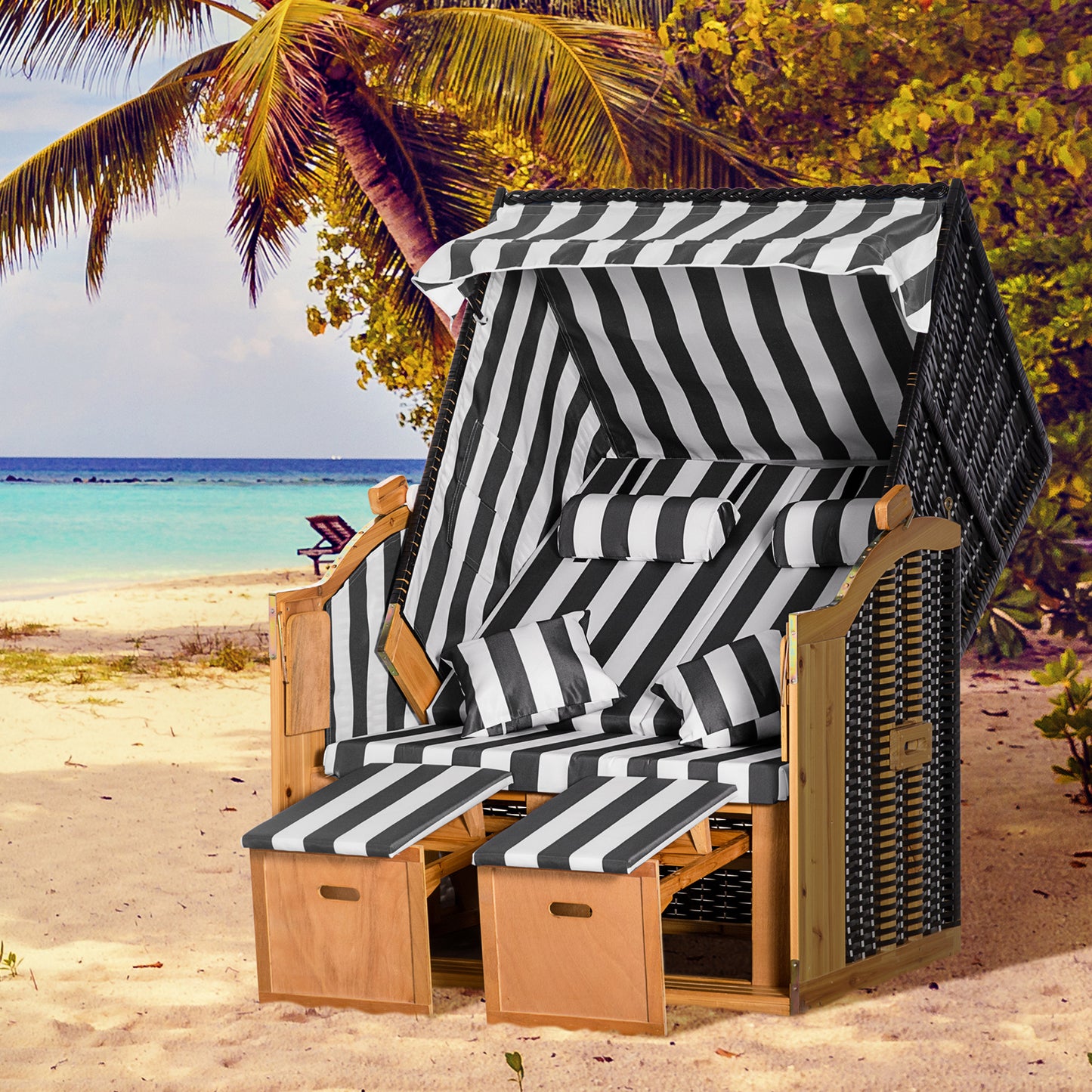 Strandkorb Fußstützen Klapptisch Nackenrollen Outdoormöbel Gartenmöbel