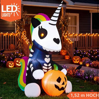 LED Halloween Skelett Einhorn 152cm Aufblasbar Gartendeko Deko Halloween