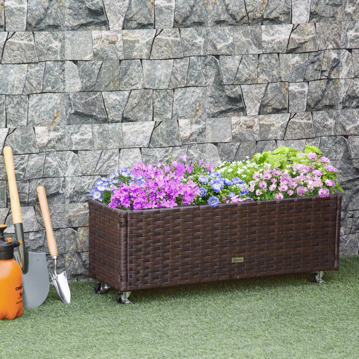 Poly Rattan Hochbeet Rollen Pflanzkasten Blumenbeet Beet