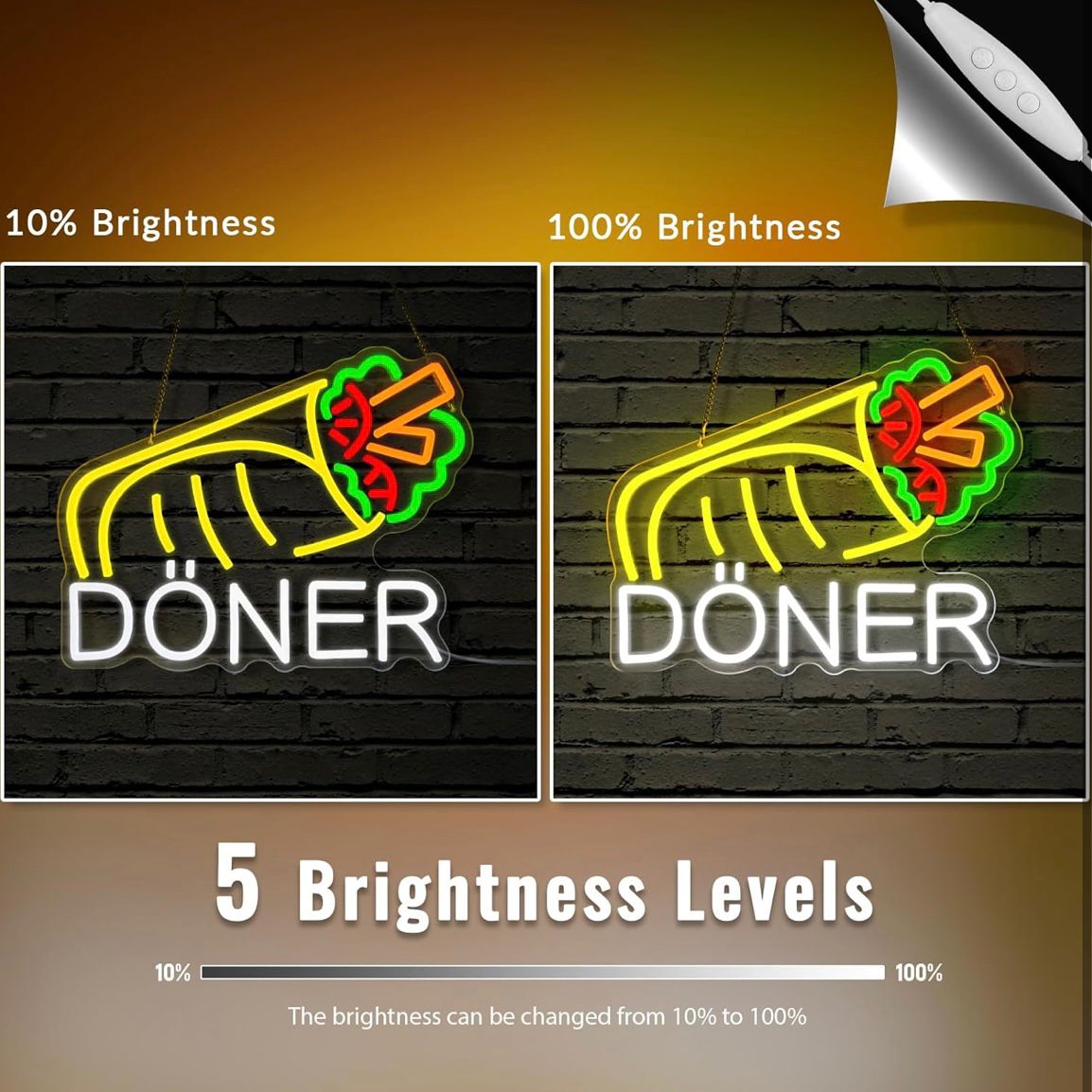 Döner Neon Schild LED Leuchtschild Hängeschild USB Dimmbar