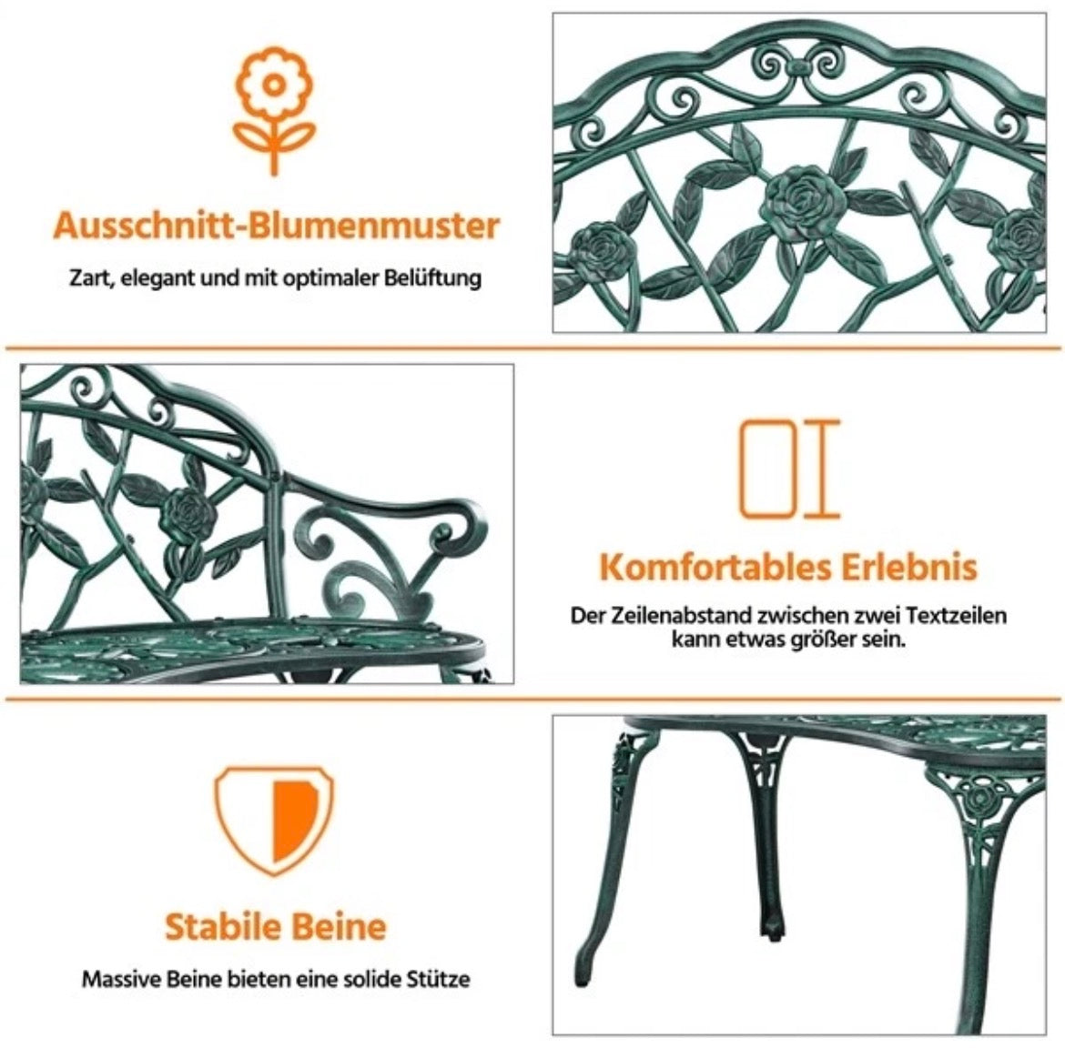2-Sitzer Metallbank Gartenbank Sitzbank Terrassenmöbel Gartenmöbel