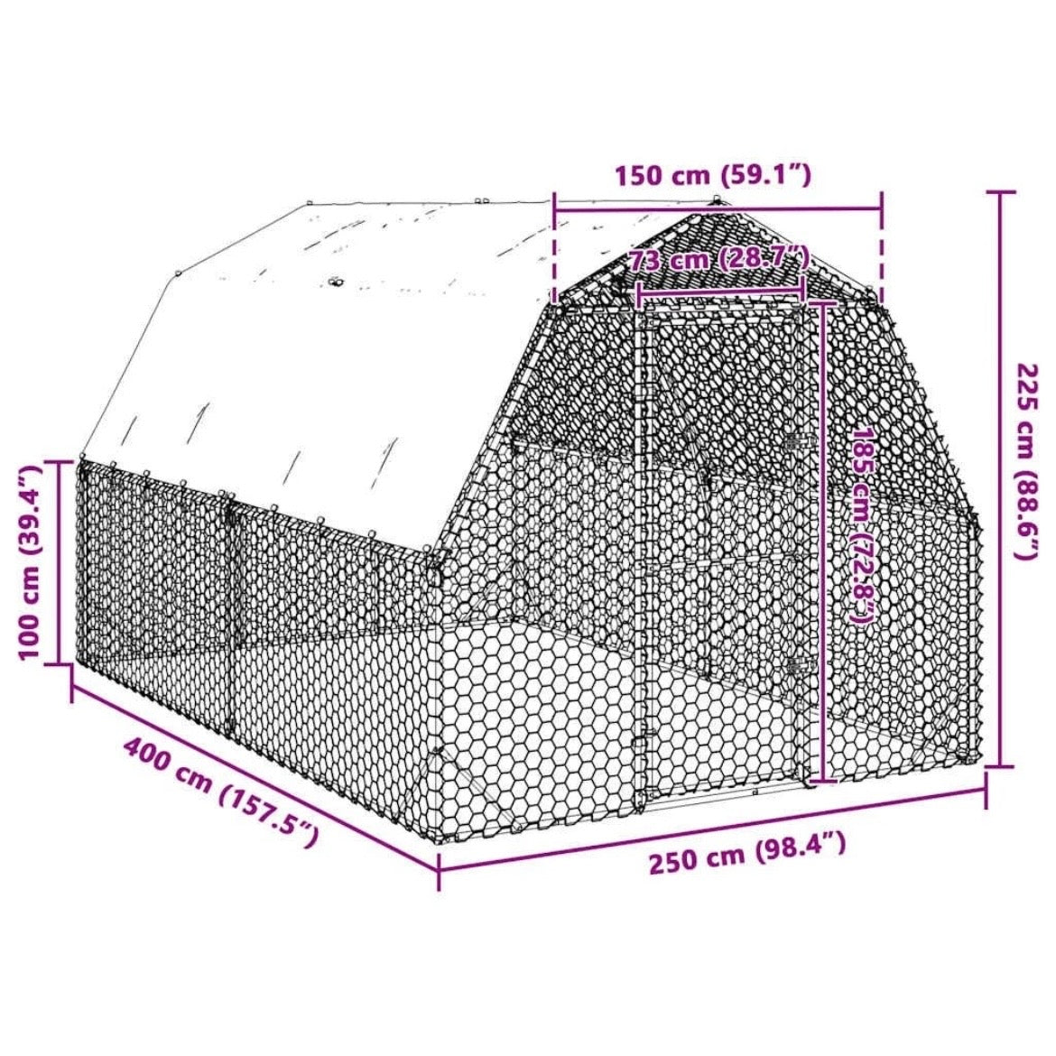 Hühnerkäfig Voliere Hühnerstall Gehege Outdoor 2,5×4×2,25m