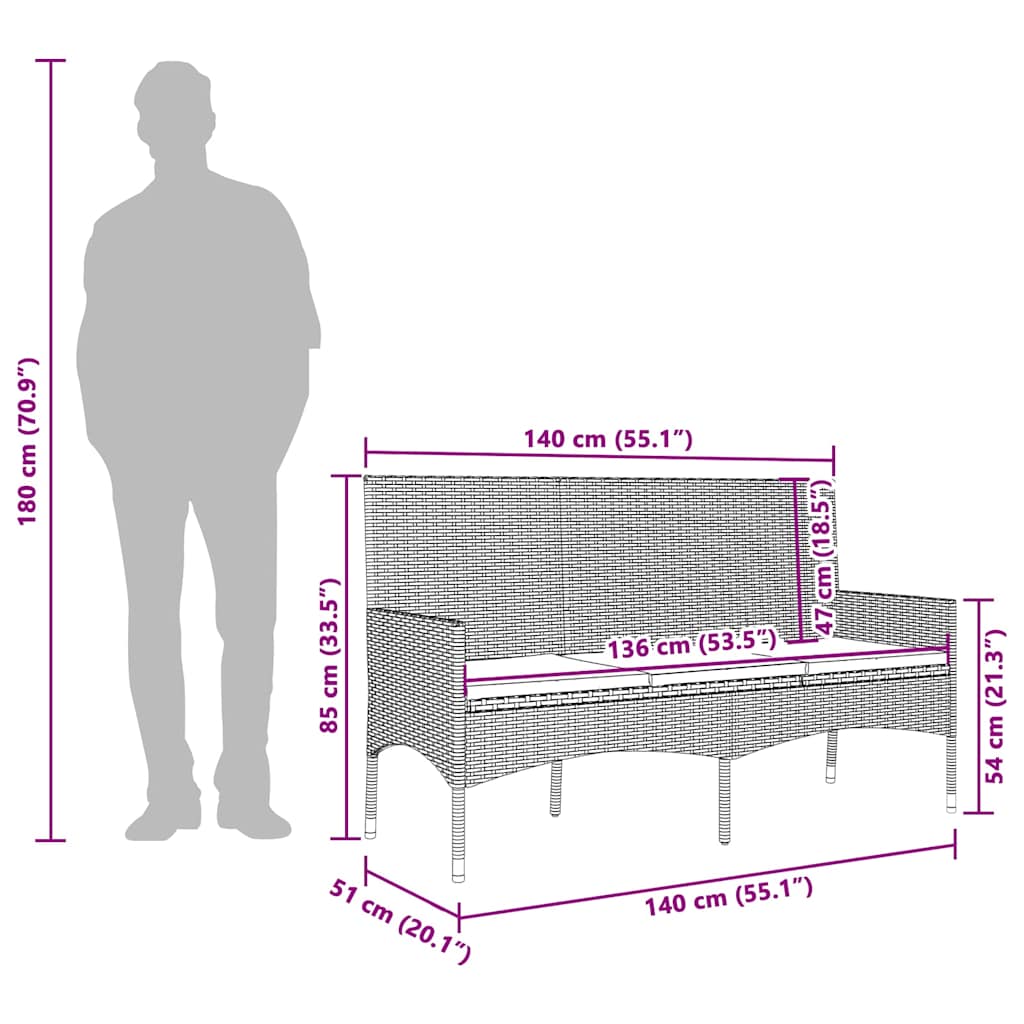 Gartenbank 3-Sitzer Poly Rattan Outdoor Sitzbank Terrassenbank