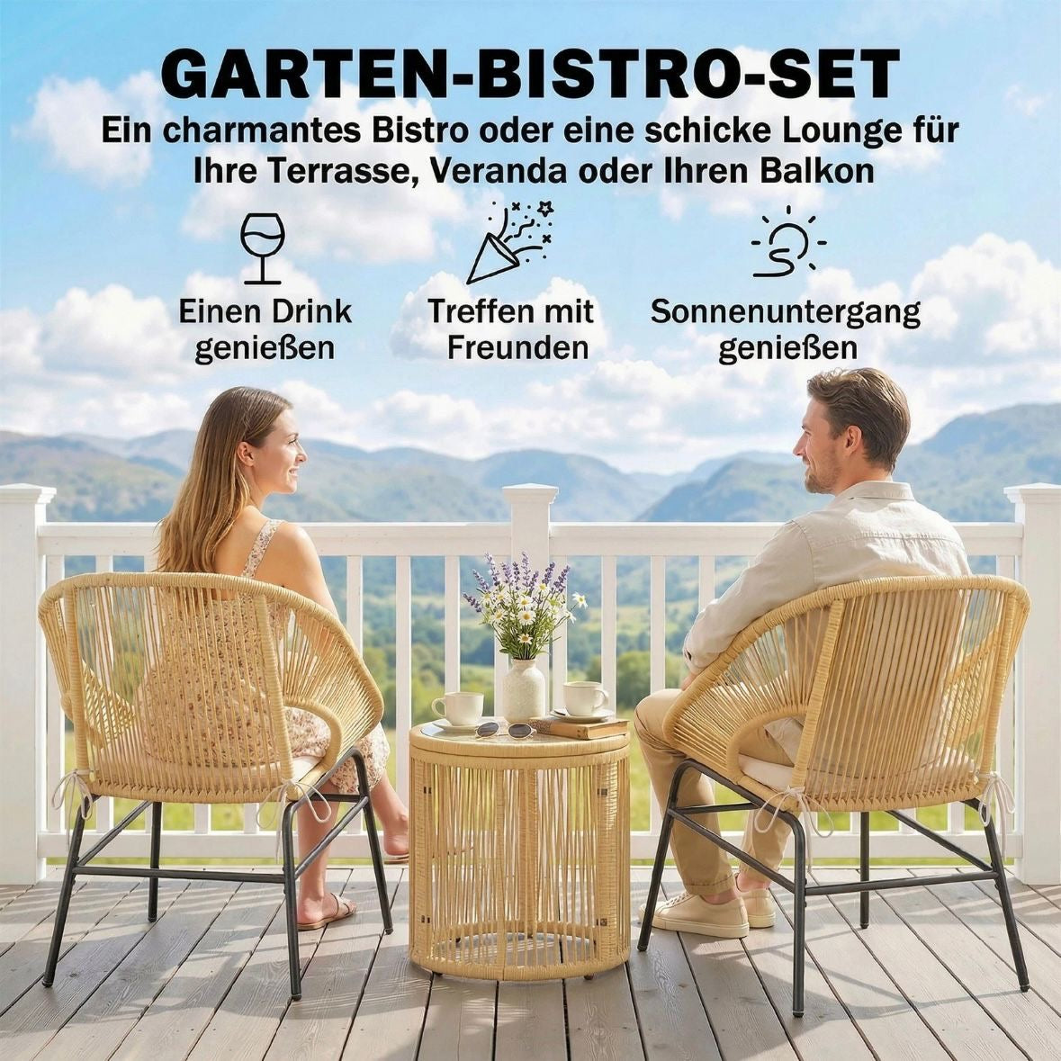 3tlg Rattan Bistroset Gartenmöbel Set 2 Gartenstühle Möbelset