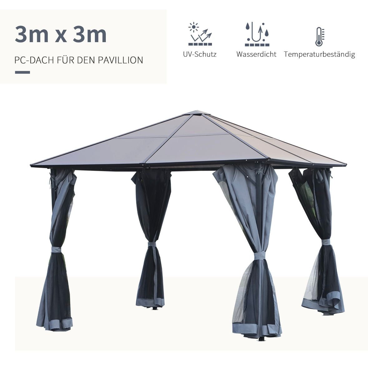 3x3m Pavillon Gartenpavillon Pergola Überdachung Partyzelt inkl. Seitenteile