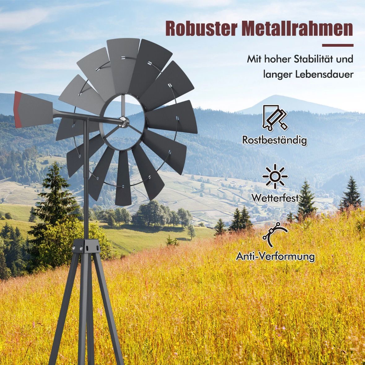 Windrad 253cm Windmühle Deko Gartendeko Garten