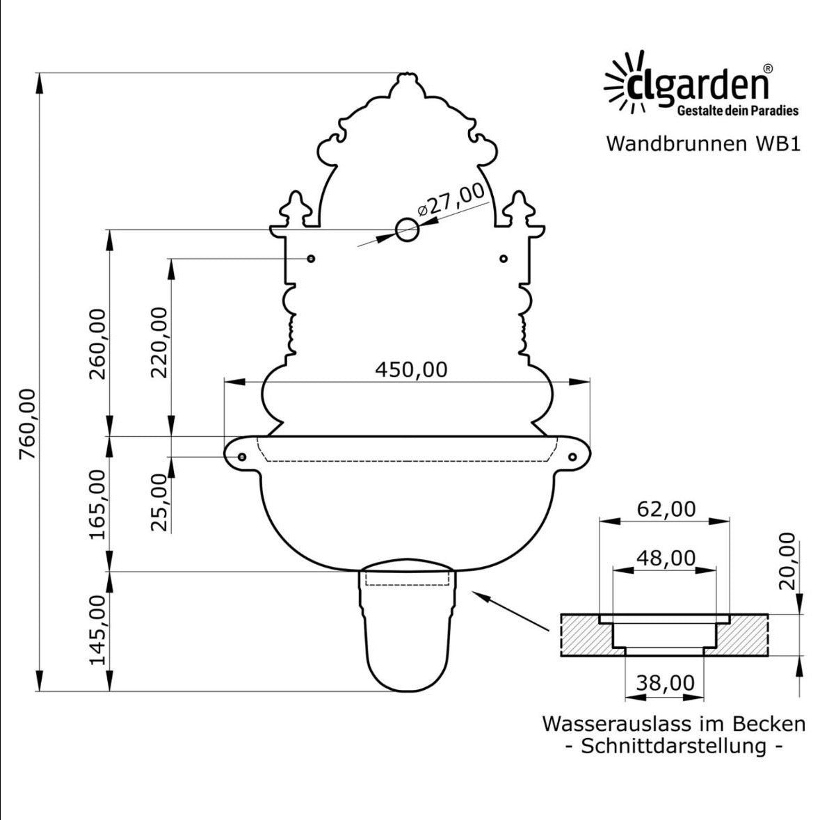 Wandbrunnen Garten Waschbecken Antik