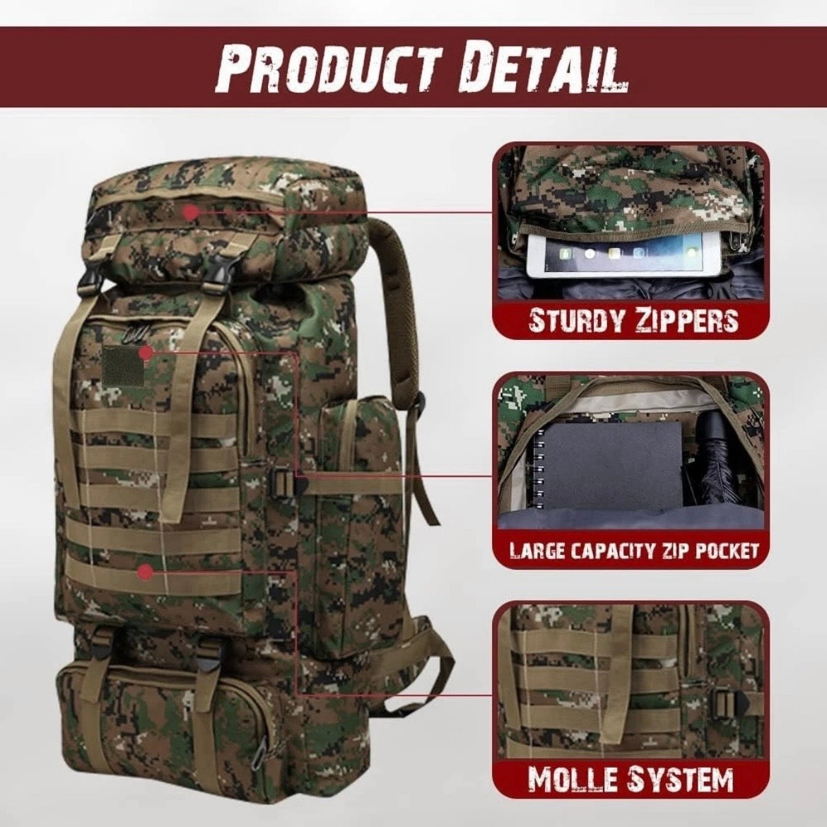 Tarnung Kampfrucksack 75L Rucksack Outdoor Armeerucksack Wander Trekking