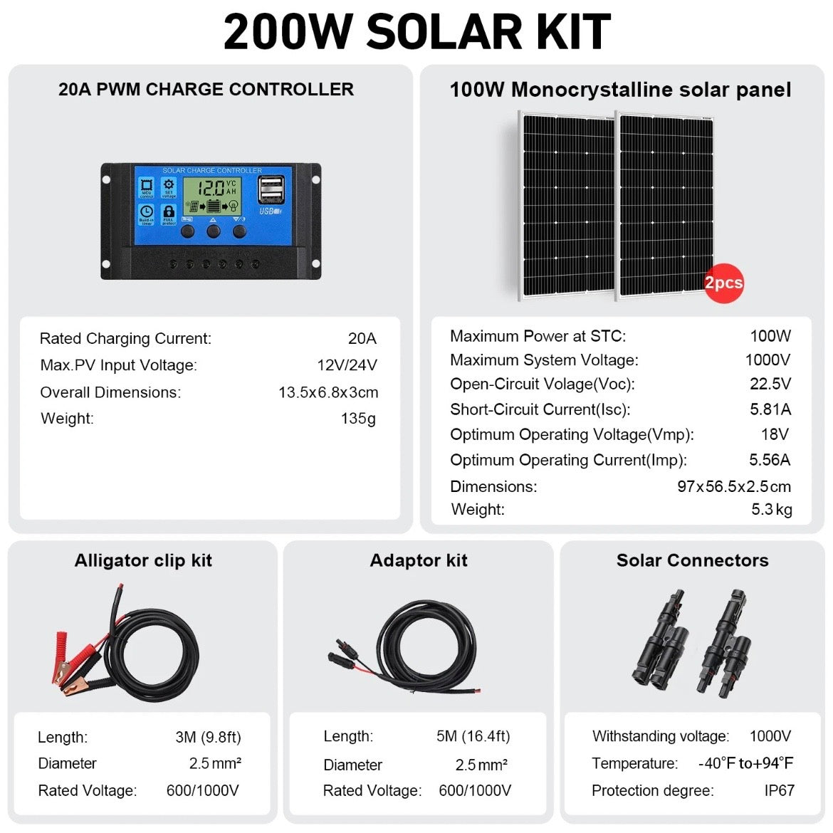 Dokio 200W Watt 12V Solar Panel Mono Kit Outdoor