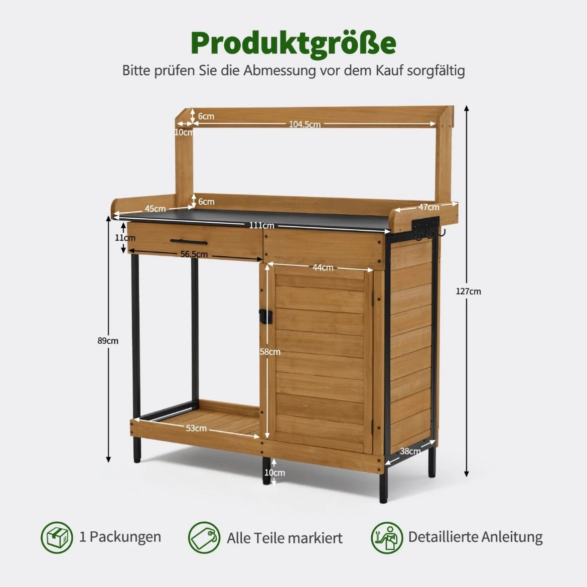 Pflanztisch Schublade Gärtnertisch Gartenschrank Tisch Schrank
