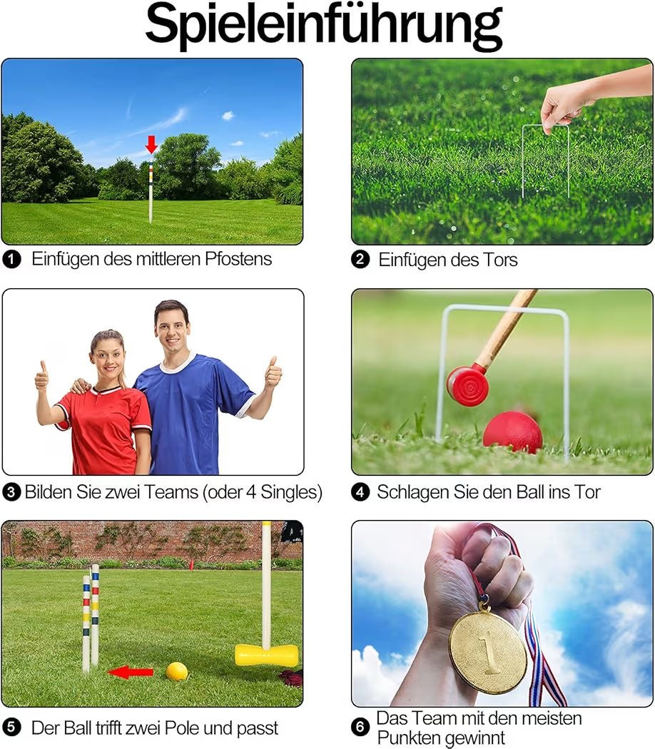 Krocket Spiel Set für 4 Personen Outdoor Gartenspiel Garten