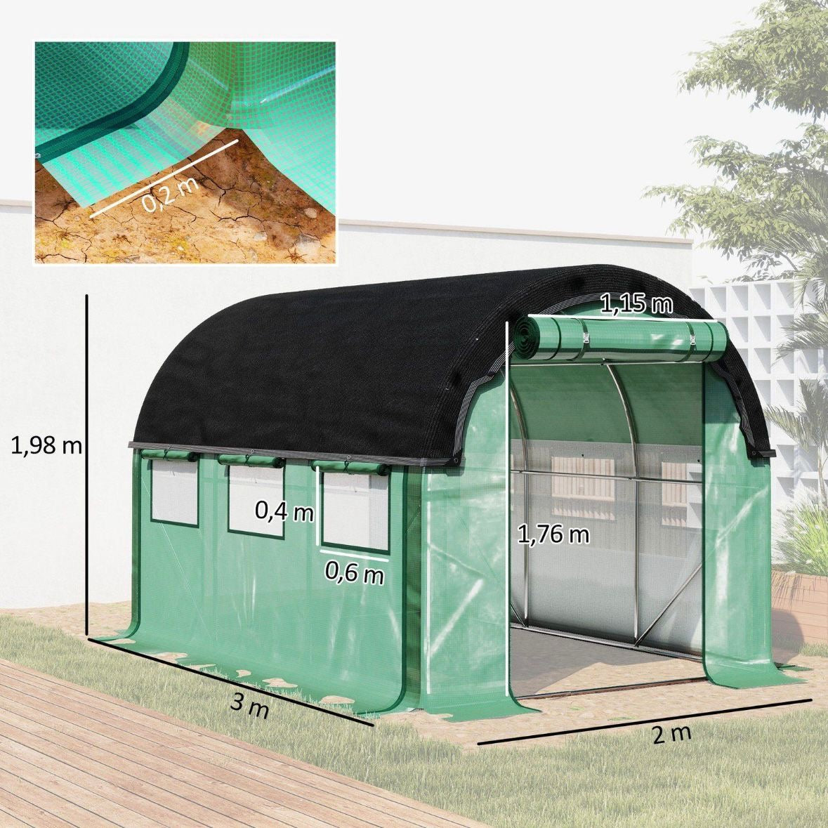 Gewächshaus 3x2x2m Foliengewächshaus Gartenhaus Garten Frühbeet