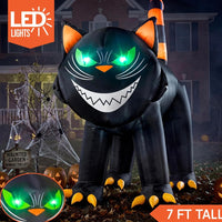 Aufblasbare LED Halloween Katze Beweglicher Kopf Deko 213cm