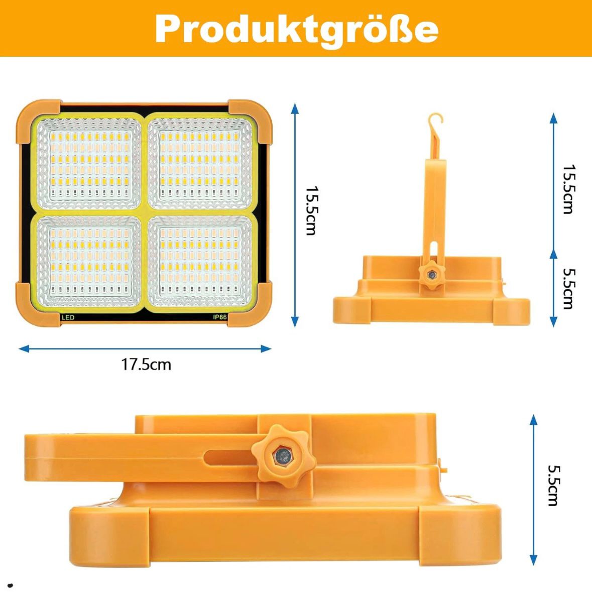 2x LED Solar Arbeitsleuchte Akku Aufladbar Baustrahler Flutlicht