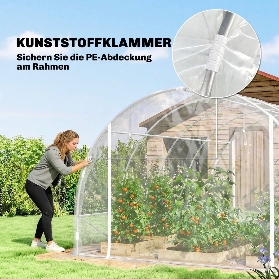 Gewächshaus ca. 4x3x2m Foliengewächshaus Reißverschlusstür Garten