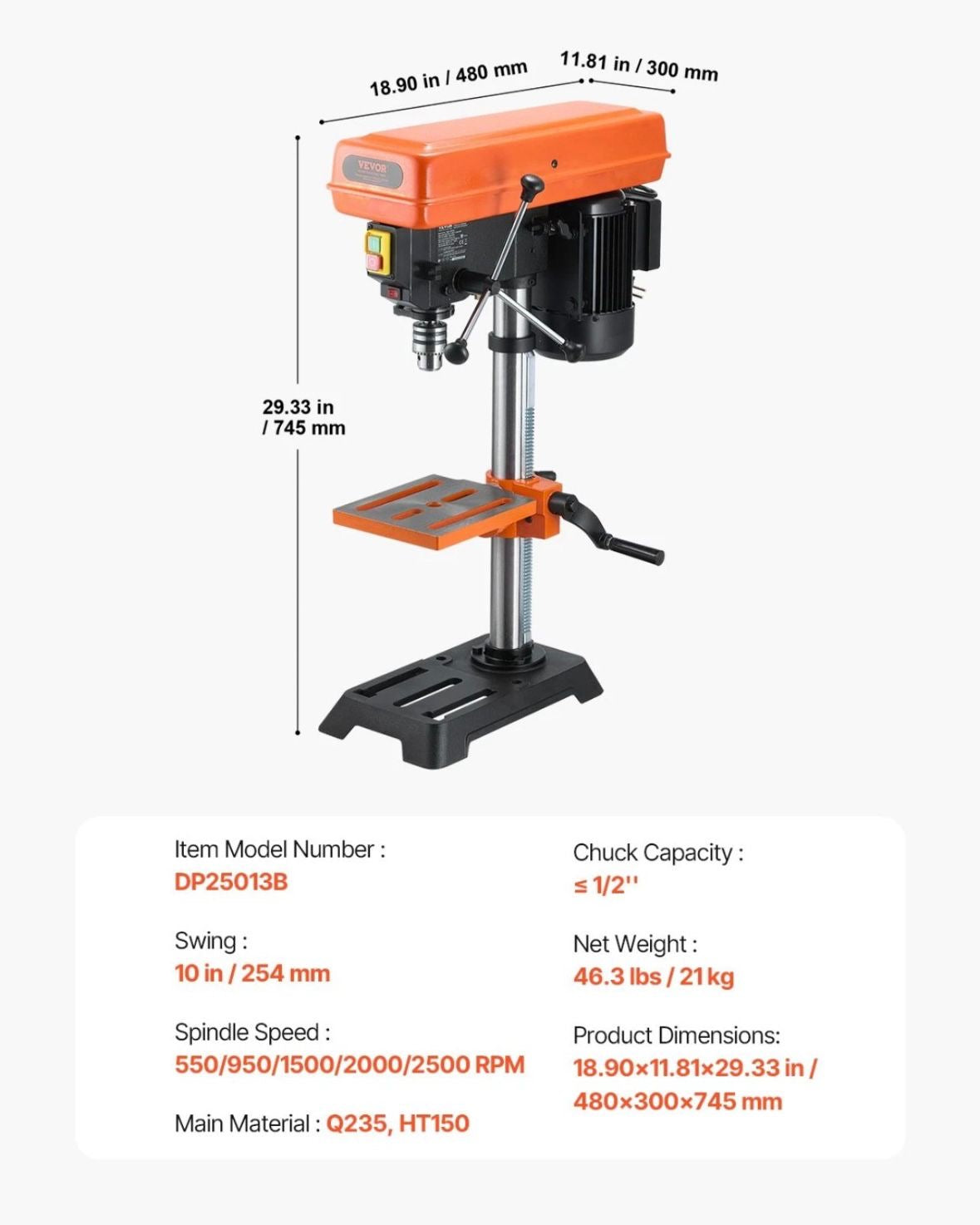 550W Standbohrmaschine Säulenbohrmaschine