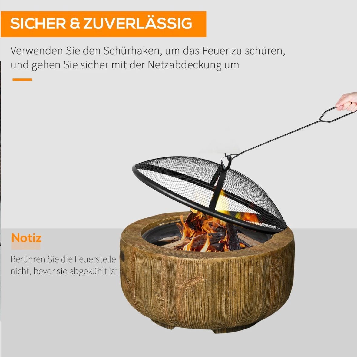 Feuerschale Feuerstelle Deckel Feuerkorb Schürhaken für Camping