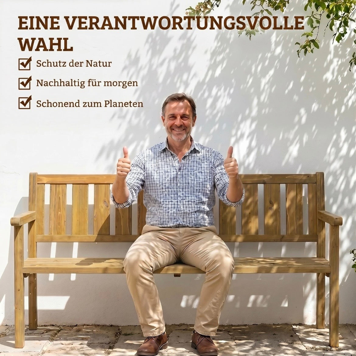 Gartenbank 3-Sitzer Wetterfest Holzbank Rückenlehne Gartenmöbel