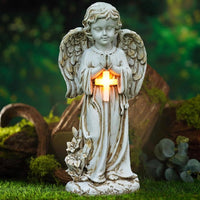 Solar Engel Gartenstatue Gartenfigur LED Schutzengel Gartendeko