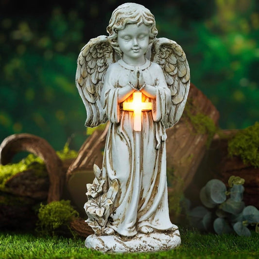 Solar Engel Gartenstatue Gartenfigur LED Schutzengel Gartendeko