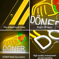 Döner Neon Schild LED Leuchtschild Hängeschild USB Dimmbar